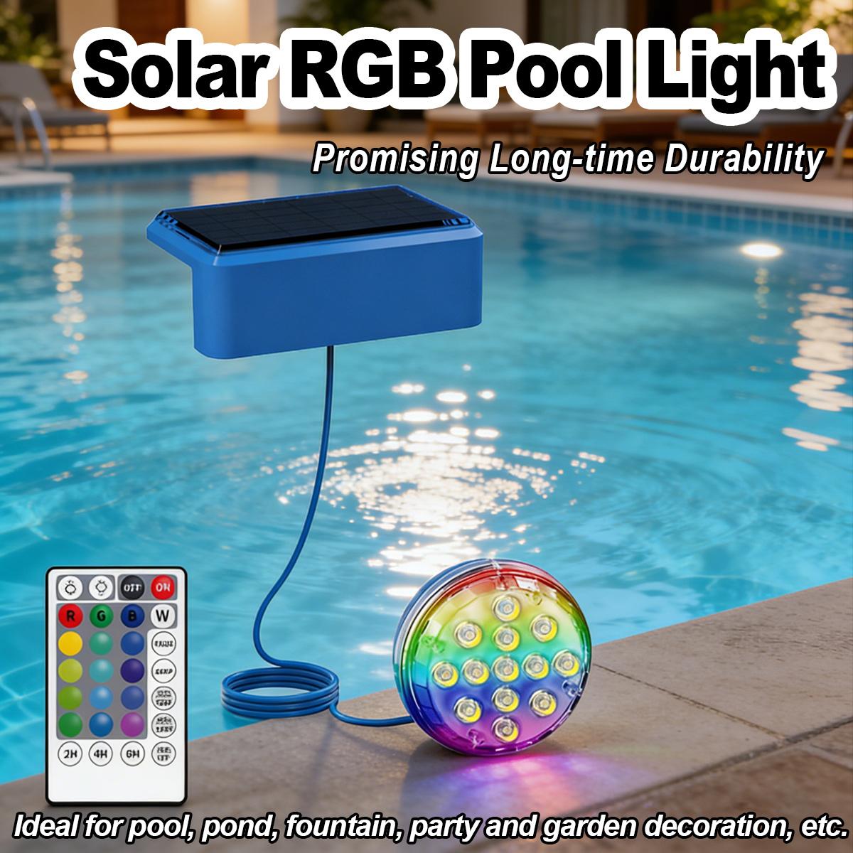 Pool Light Solar Rechargeable - 水中ソーラープールライト リモコン付き LED RGB 充電式 地上設置型プール装飾