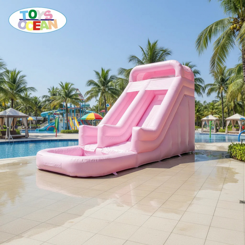 Water Slide Inflatable - 業務用ピンク色のダブルレーンインフレータブルウォータースライド（プール付き）-耐久性のあるPVC製ウォーターパークスライド（子供・大人向けパーティーレンタル用）