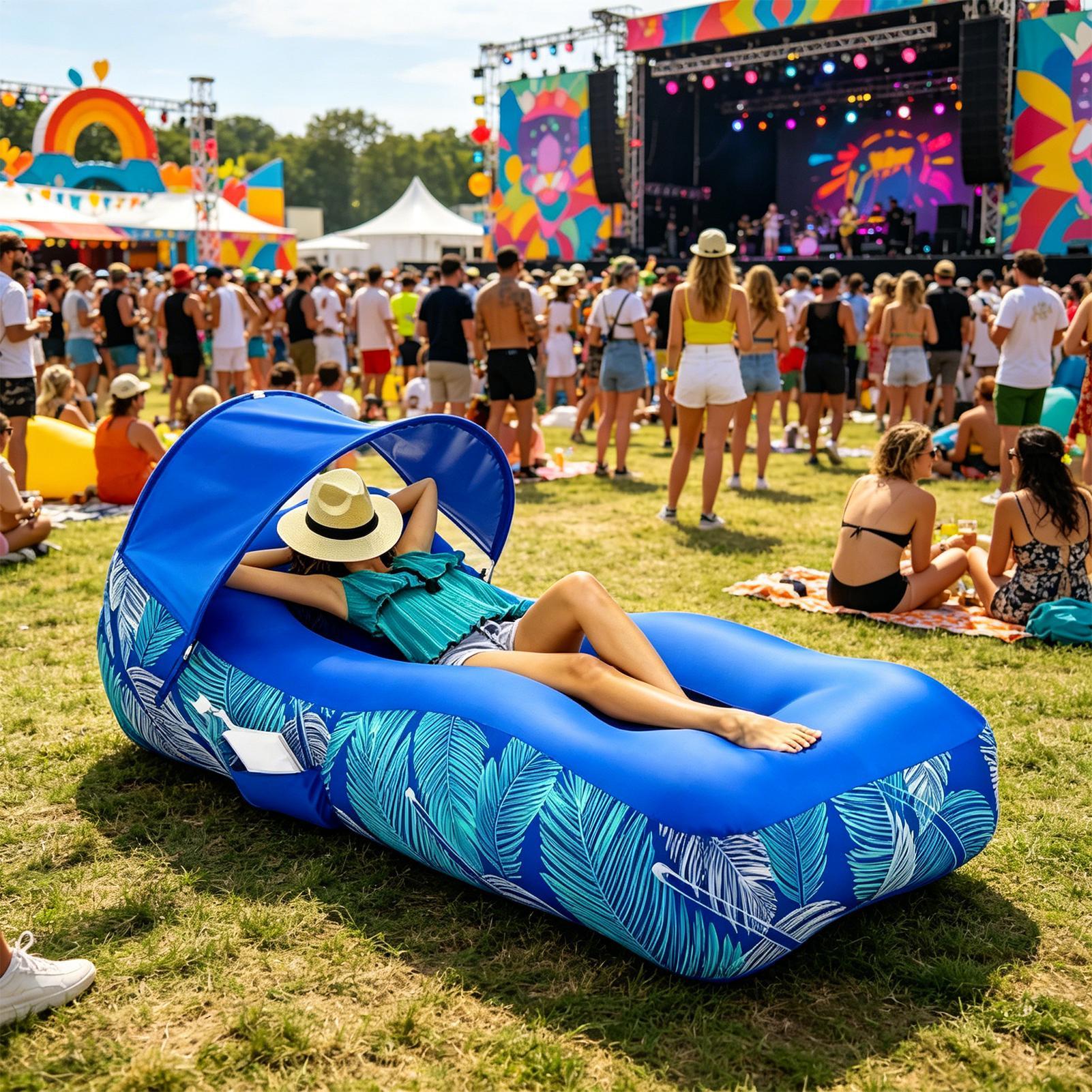 サンシェード付きインフレータブルラウンジャー、ポータブルビー - Pool Lounger Inflatable のレビューと価格