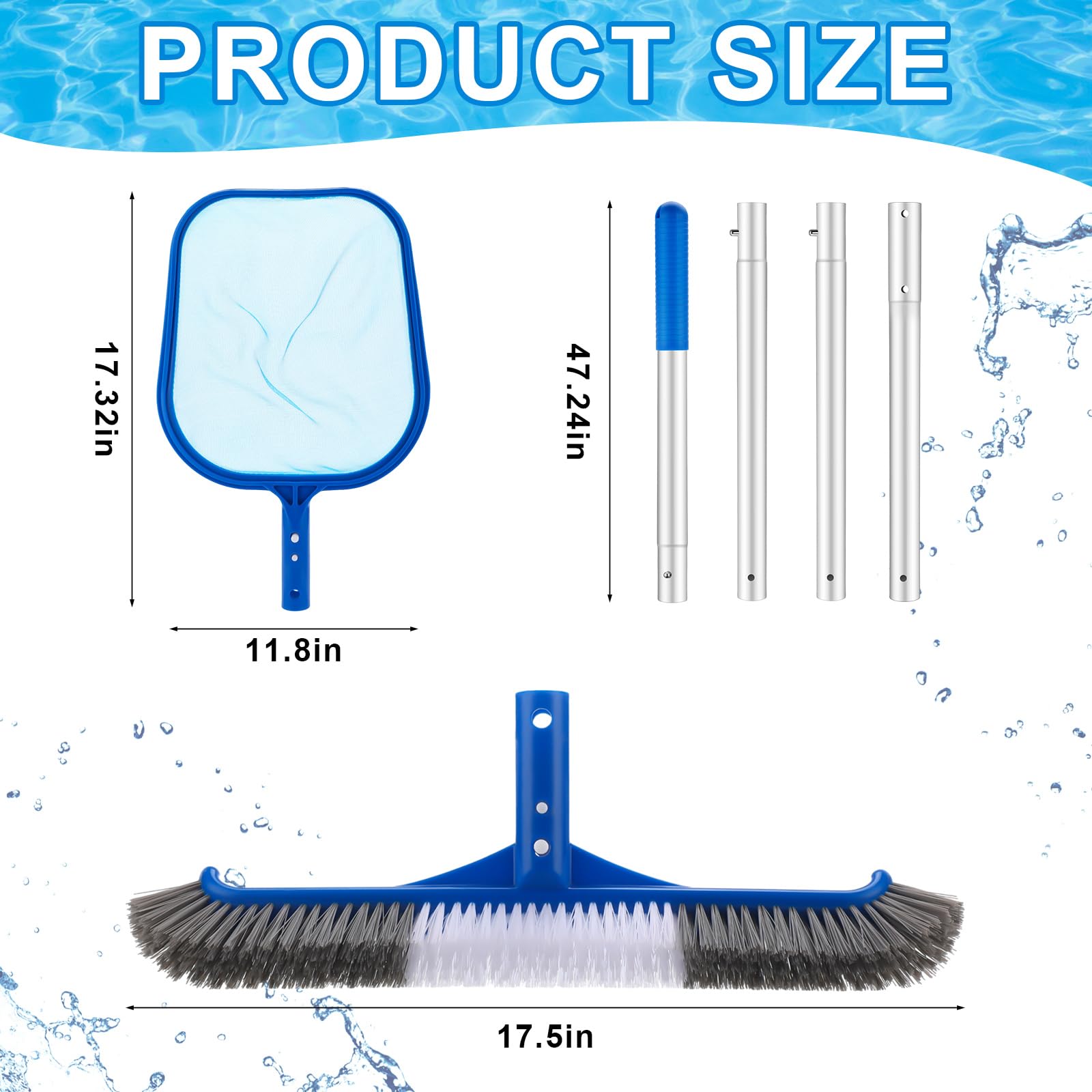 手動式スキマーネット、17.5インチのブラシ、47.24イン - Pool Skimmer Net のレビューと価格