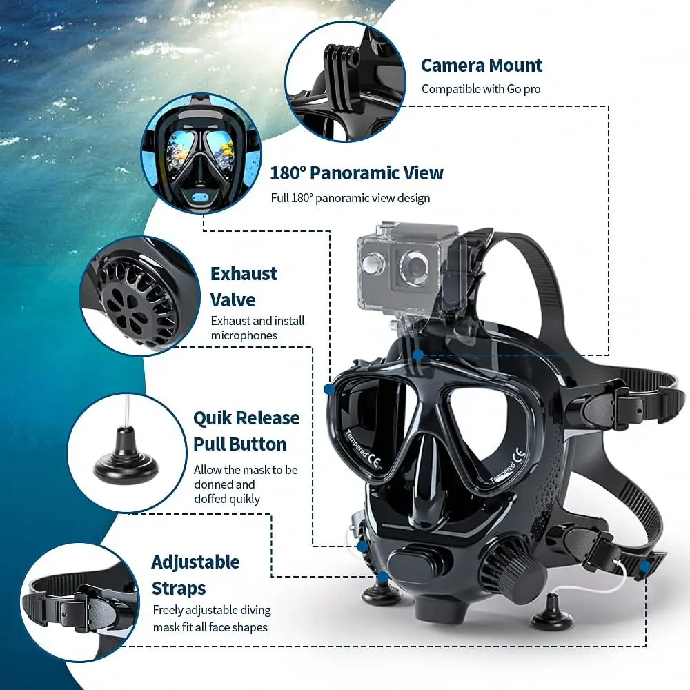 カメラマウント付きトリミックスフルフェイスダイビングマスク、 - Snorkel Mask Full Face のレビューと価格